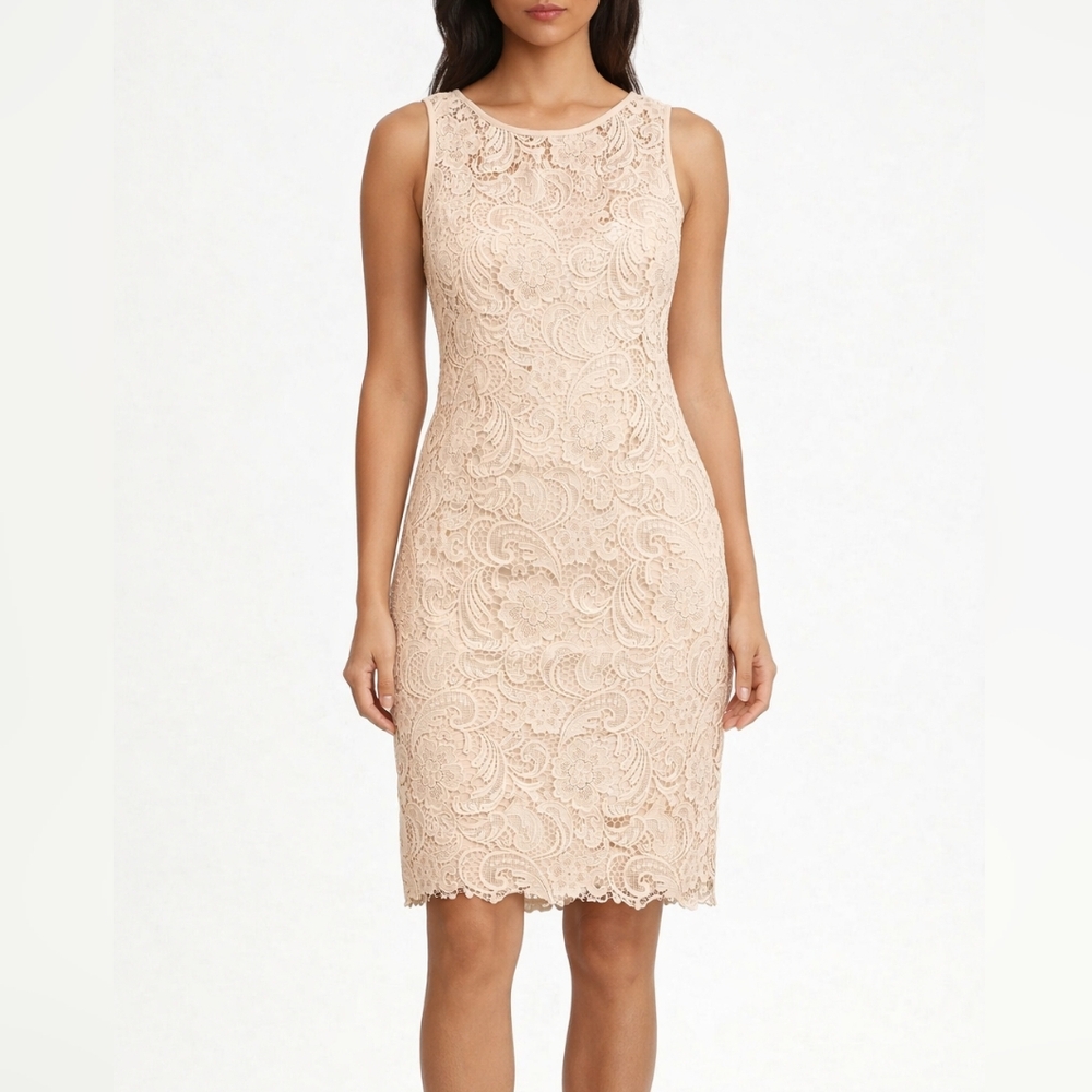 Adrianna Papell Womens Beige Lace Sheath Midi Dress Size 18w Dainty Coquette